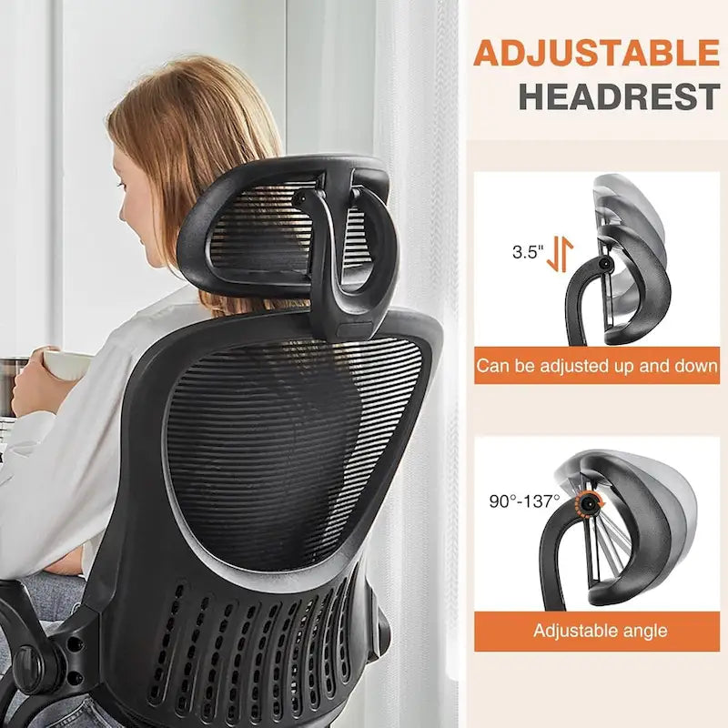 Fauteuil de bureau à roulettes, ergonomique, dossier haut en maille