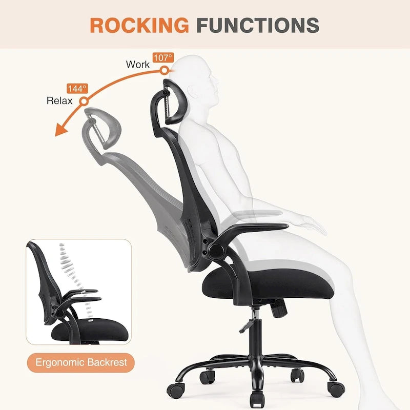 Fauteuil de bureau à roulettes, ergonomique, dossier haut en maille