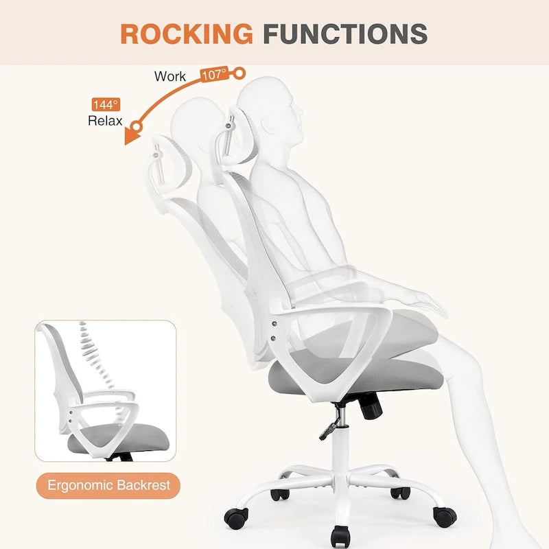Fauteuil de bureau à roulettes, ergonomique, dossier haut en maille