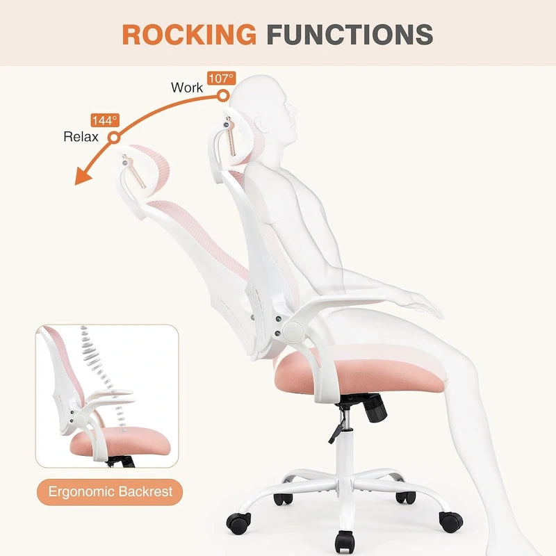 Fauteuil de bureau à roulettes, ergonomique, dossier haut en maille