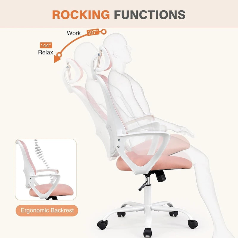 Fauteuil de bureau à roulettes, ergonomique, dossier haut en maille
