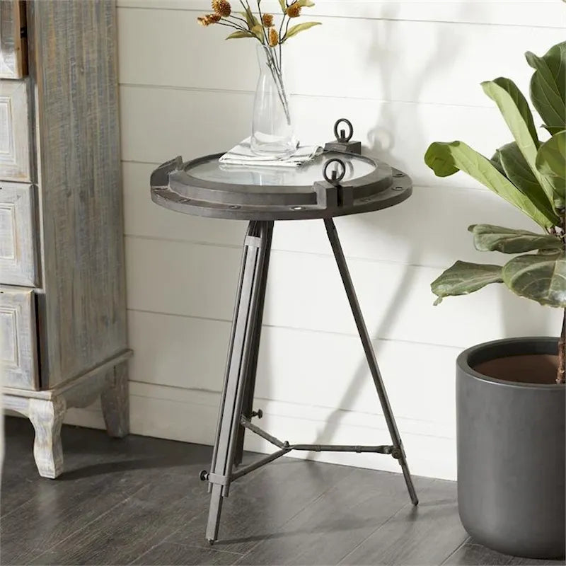 Table basse horloge ronde en métal industriel