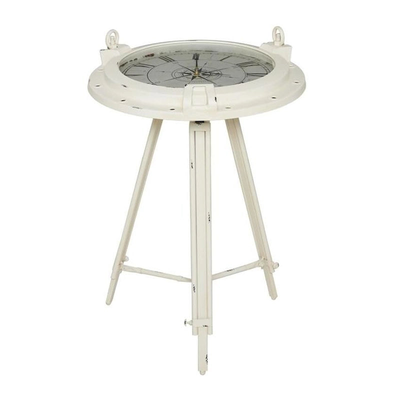 Table basse horloge ronde en métal industriel