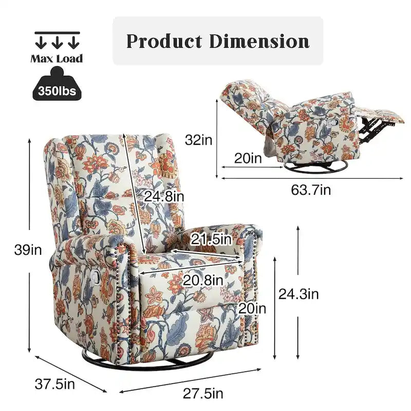 Fauteuil relax pivotant et basculant manuel en tissu fleuri