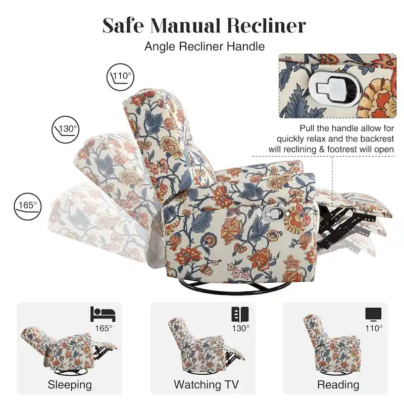 Fauteuil relax pivotant et basculant manuel en tissu fleuri