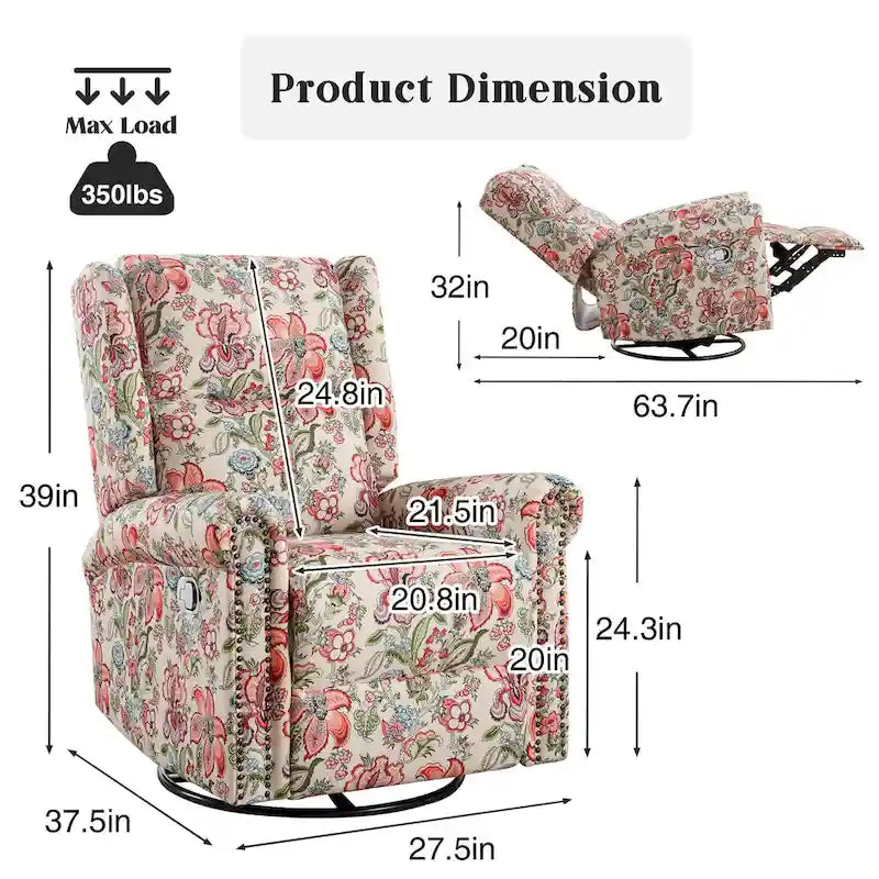 Fauteuil relax pivotant et basculant manuel en tissu fleuri