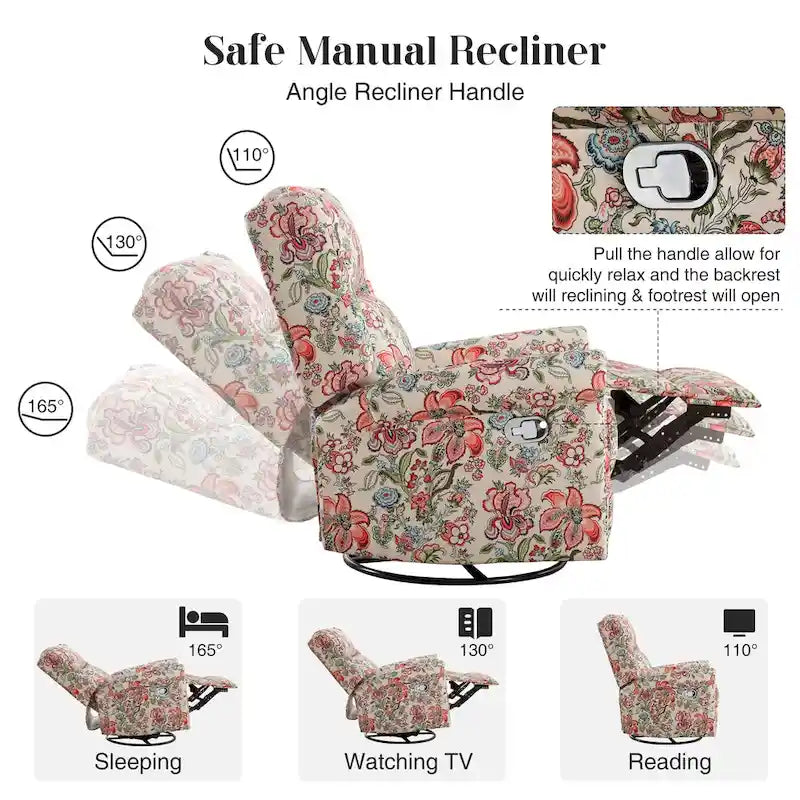 Fauteuil relax pivotant et basculant manuel en tissu fleuri