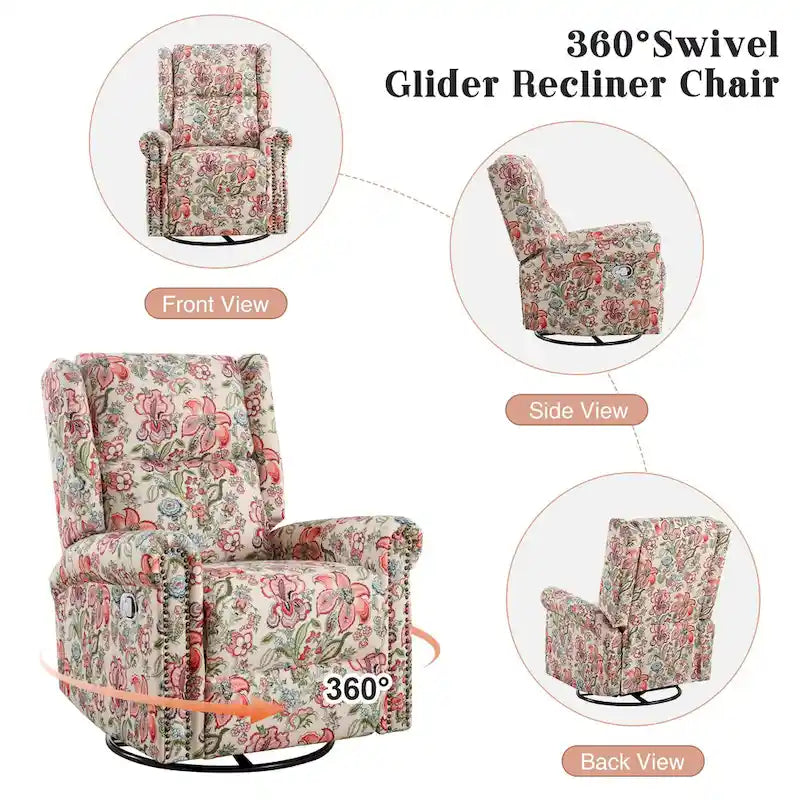 Fauteuil relax pivotant et basculant manuel en tissu fleuri