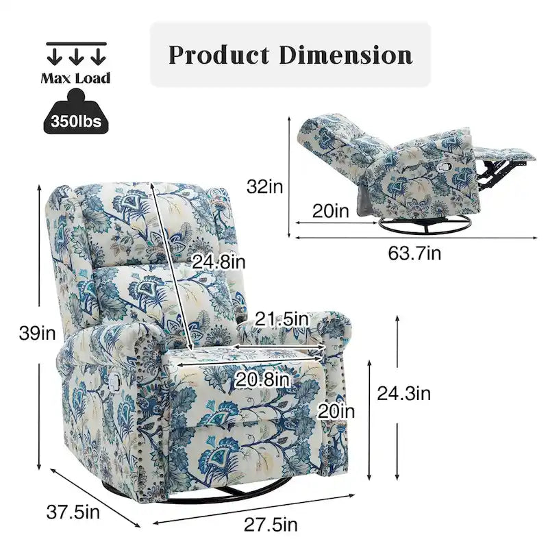 Fauteuil relax pivotant et basculant manuel en tissu fleuri