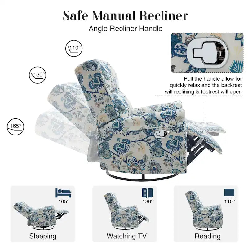 Fauteuil relax pivotant et basculant manuel en tissu fleuri