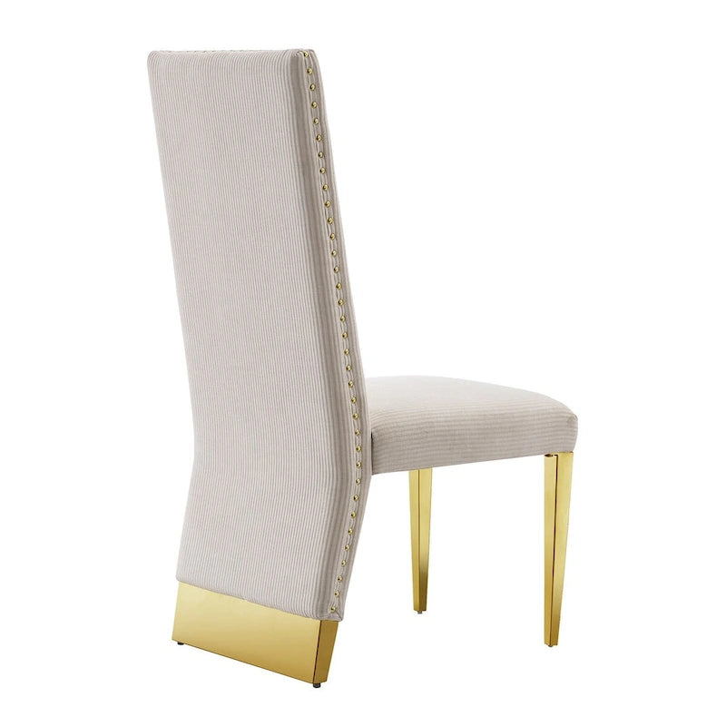 Chaises de salle à manger modernes en velours crème avec pieds dorés