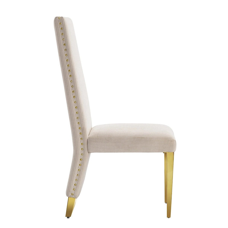 Chaises de salle à manger modernes en velours crème avec pieds dorés