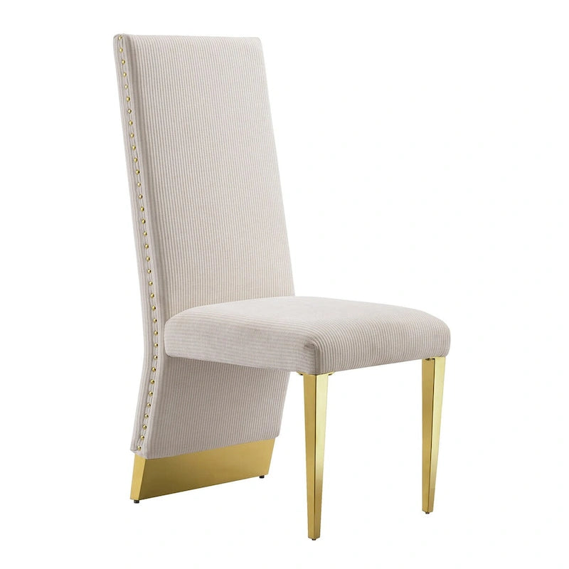 Chaises de salle à manger modernes en velours crème avec pieds dorés