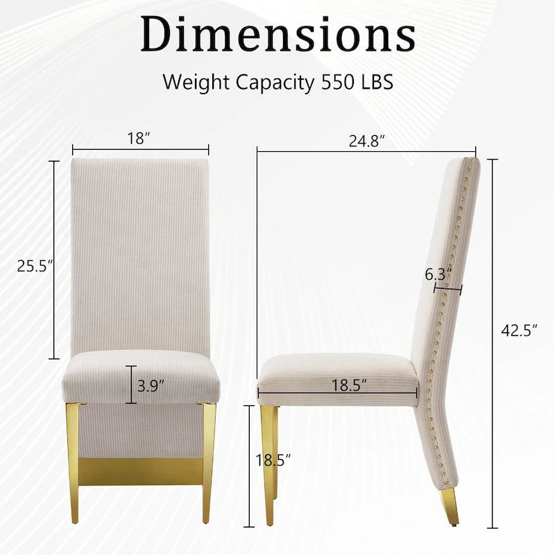 Chaises de salle à manger modernes en velours crème avec pieds dorés