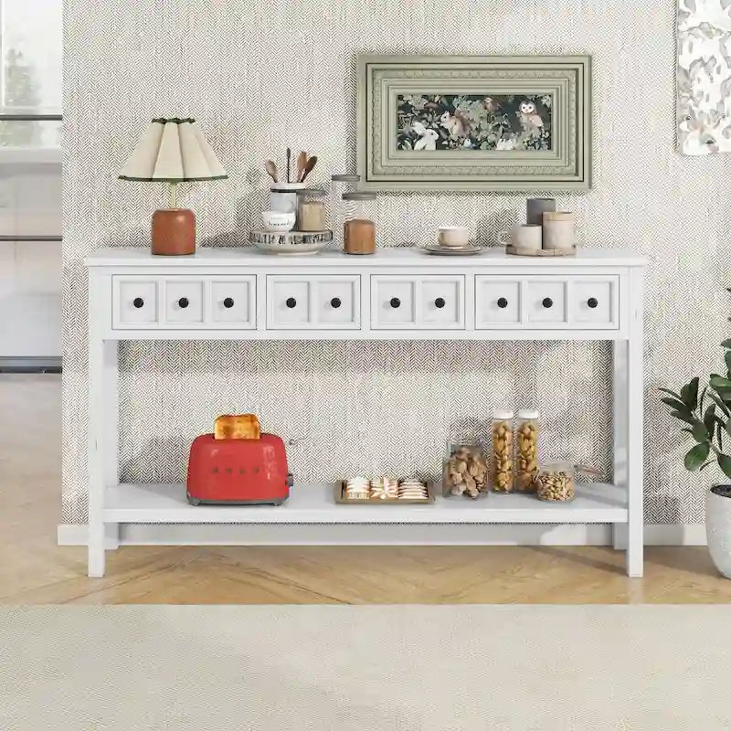 Console d'entrée rustique, table de canapé de 60 pouces de long avec deux tiroirs de tailles différentes