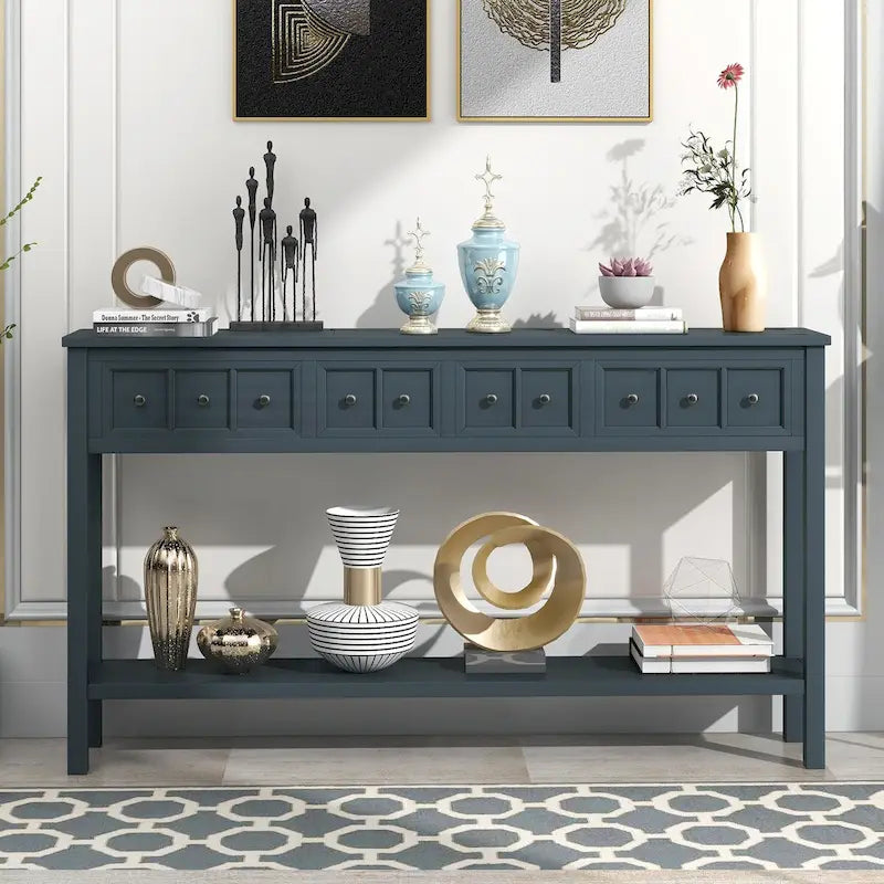 Console d'entrée rustique, table de canapé de 60 pouces de long avec deux tiroirs de tailles différentes