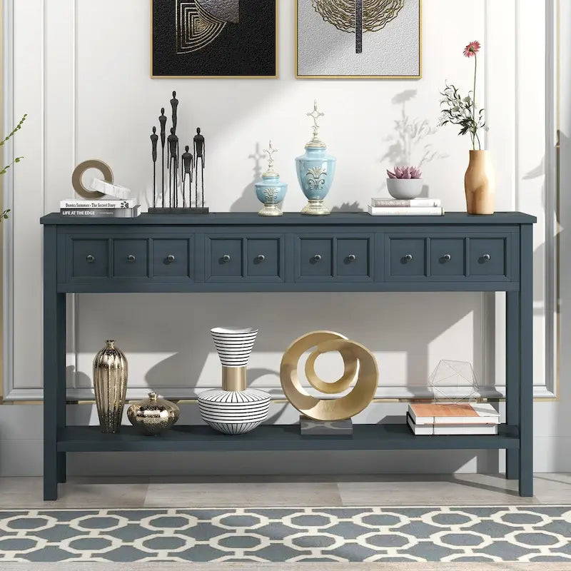 Console d'entrée rustique, table de canapé de 60 pouces de long avec deux tiroirs de tailles différentes