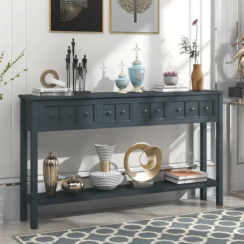 Console d'entrée rustique, table de canapé de 60 pouces de long avec deux tiroirs de tailles différentes