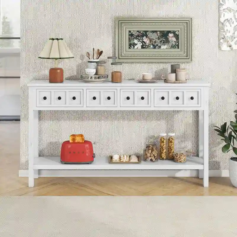 Console d'entrée rustique, table de canapé de 60 pouces de long avec deux tiroirs de tailles différentes