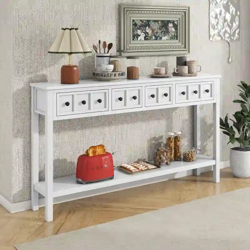 Console d'entrée rustique, table de canapé de 60 pouces de long avec deux tiroirs de tailles différentes