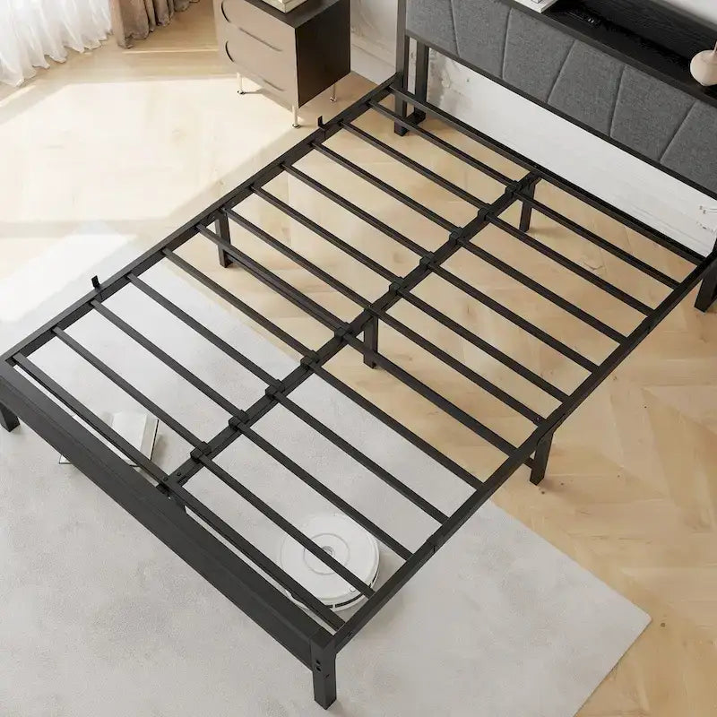 Lit plateforme Queen Size avec tête de lit de rangement, station de charge et ports USB