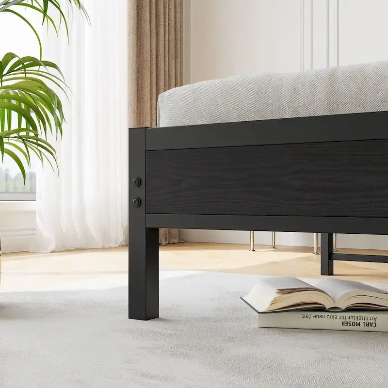 Lit plateforme Queen Size avec tête de lit de rangement, station de charge et ports USB