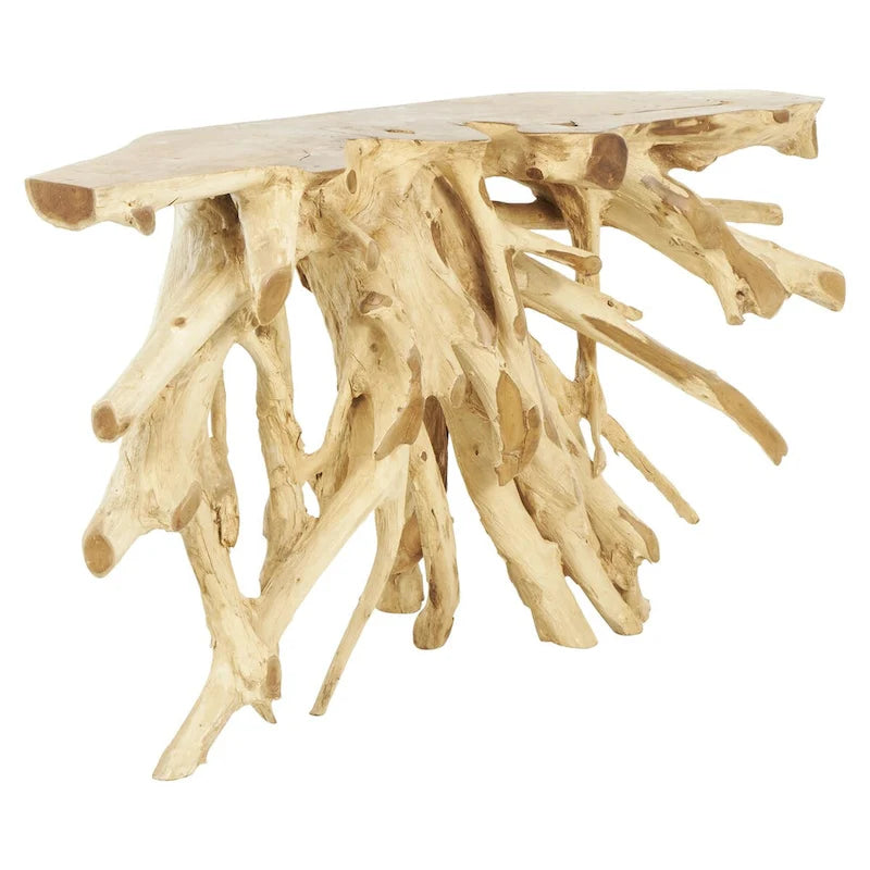 Console de table en teck fait main à bord droit en tronc d'arbre - Marron