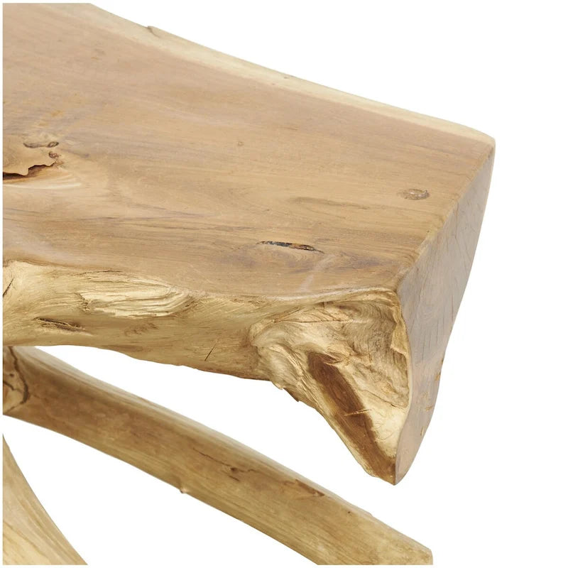 Console de table en teck fait main à bord droit en tronc d'arbre - Marron