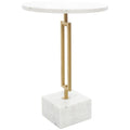 Table d'appoint géométrique en marbre blanc avec pied rectangulaire en métal doré