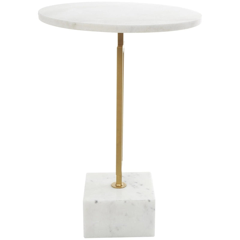 Table d'appoint géométrique en marbre blanc avec pied rectangulaire en métal doré