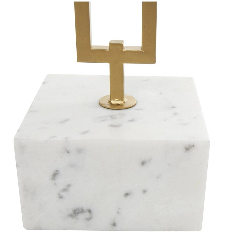 Table d'appoint géométrique en marbre blanc avec pied rectangulaire en métal doré
